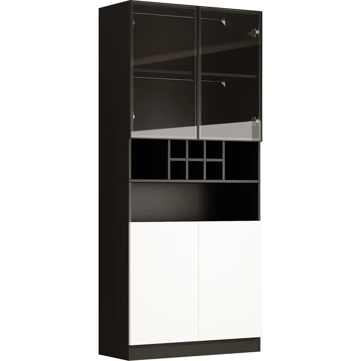 ZUBALIYA LED-Beleuchteter Glasvitrinenschrank, Küchenhochschrank 80×30×180 cm – Gehärtetes Glas, mit offenen Regalen, Platz für Flaschen und Geschirr, 2 Türen. Vielseitig geeignet für Wohnzimmer und Esszimmer – Bild 8