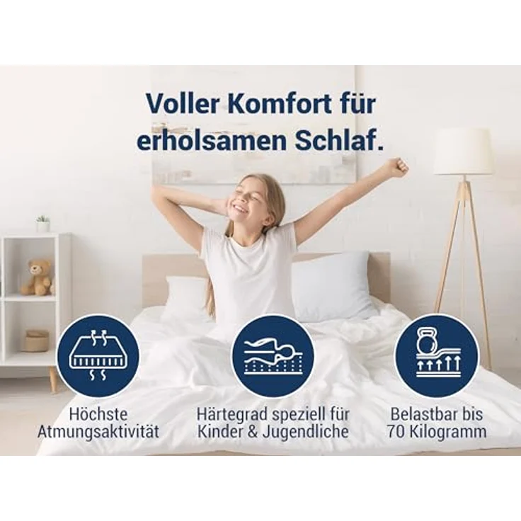 Betten-ABC - Matratze für Kinder & Jugendliche - 100x200 cm - Spezieller Härtegrad & Oeko-TEX-Zertifiziert - Optimale Hygiene Dank abnehmbarem & waschbarem Polyester-Bezug - Lieferung per Paket – Bild 4