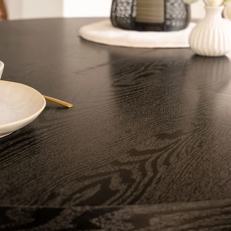 HOME DELUXE Essgruppe Rund Ausziehbar AVENTURA inkl. Sternfuß - 120-160 x 120 cm Dark Oak 6 Stühle Hellbraun – Bild 4