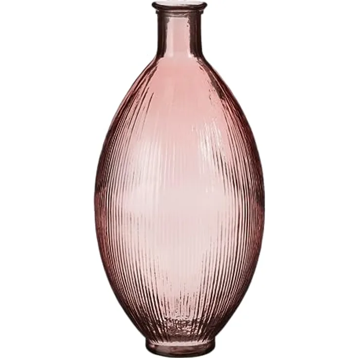 Mica Decorations Firenza Glasflasche, H59 x Ø29 cm, 100% recyceltes Glas, hellrosa mit vertikalem Reliefmuster