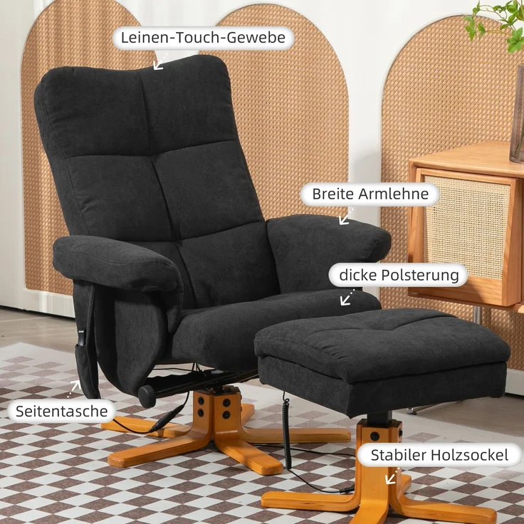HOMCOM Massagestuhl, Polyester, Schaumstoff, Schwarz, 80L x 86B x 99H cm – Bild 7