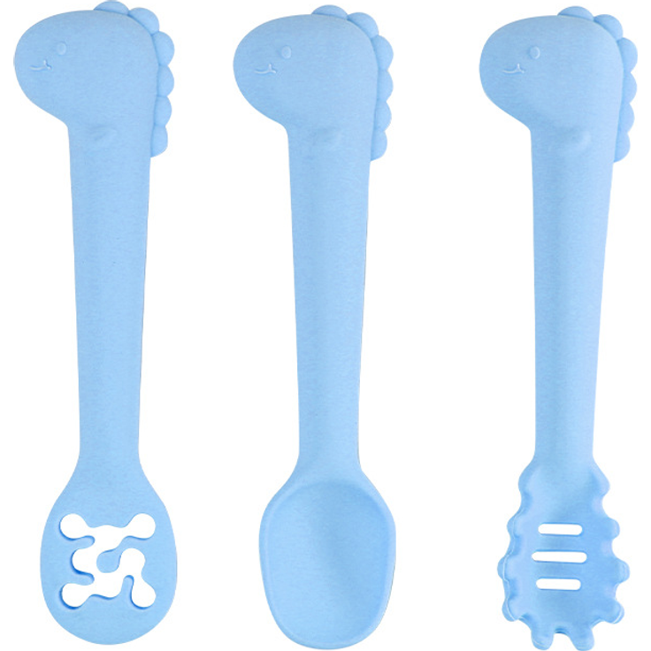 ABC 6-teiliges blaues Baby-Trainingslöffel-Set aus lebensmittelechtem Silikon, geeignet für Babys ab einem Jahr zum selbstständigen Essen. Babylöffel in Dinosaurierform