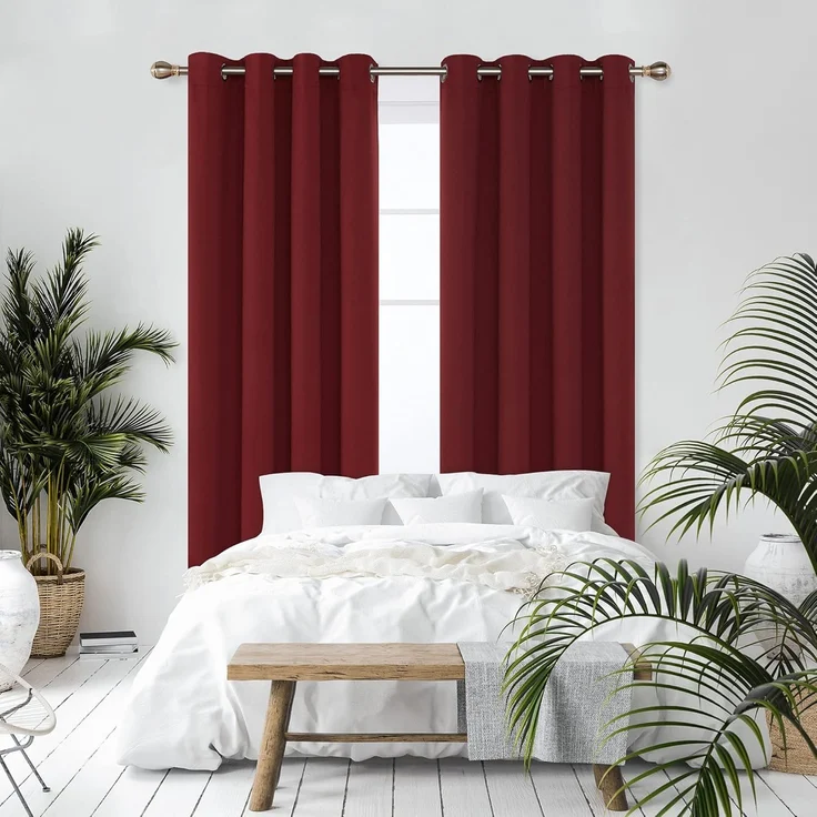 Deconovo Verdunkelungsgardinen mit Ösen Schlafzimmer Gardinen Vorhang Blickdicht dicke Thermogardine Kälteschutz warm Hitzeschutz, 280x140 cm(HöhexBreite), Rot, 2er Set – Bild 4