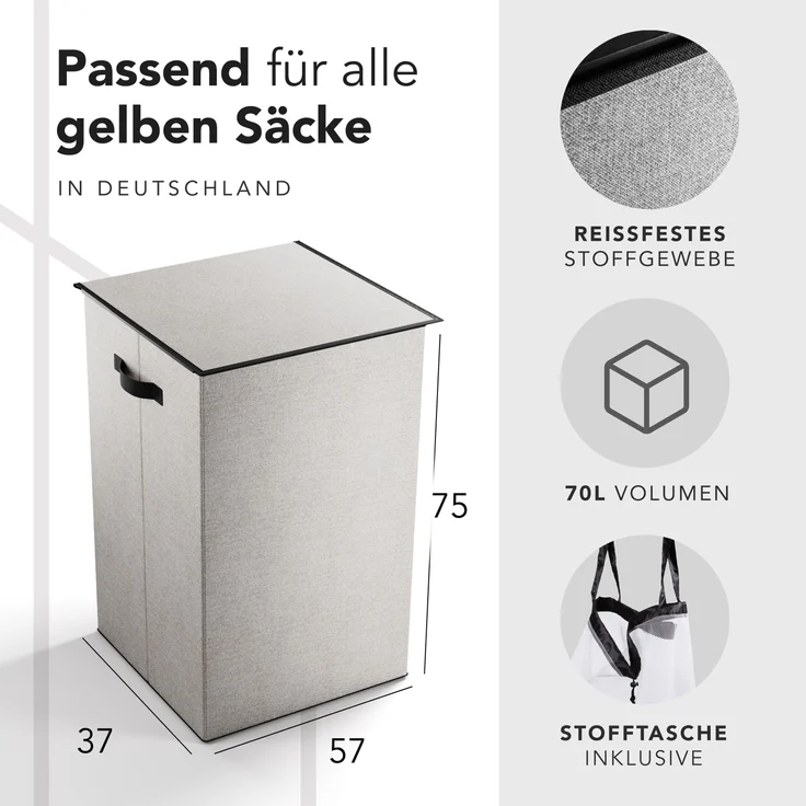 NewHabitat Müllsackständer Gelber Sack Ständer 70L – Gelber Sack Mülleimer mit Klappdeckel, Grau – Bild 3
