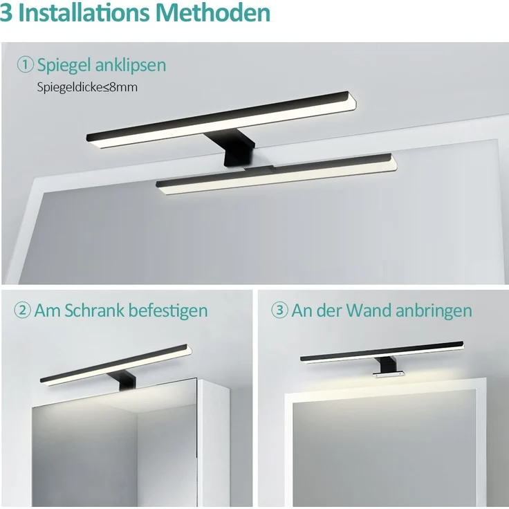 EMKE Spiegelleuchte LED Spiegelleuchte 40cm Spiegellampen für Badezimmer IP44 Schrankleuchte, Schwarz, Neutral Licht 4200K – Bild 4