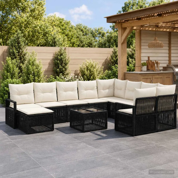 vidaXL Gartensofa-set 11 stk. Schwarz Poly-Rattan 3435907