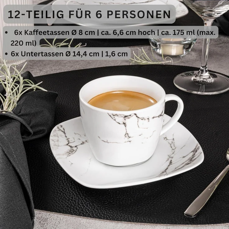 SÄNGER Kaffeetassen Set Bilgola Marmor 12 teilig für 6 Personen – Bild 2
