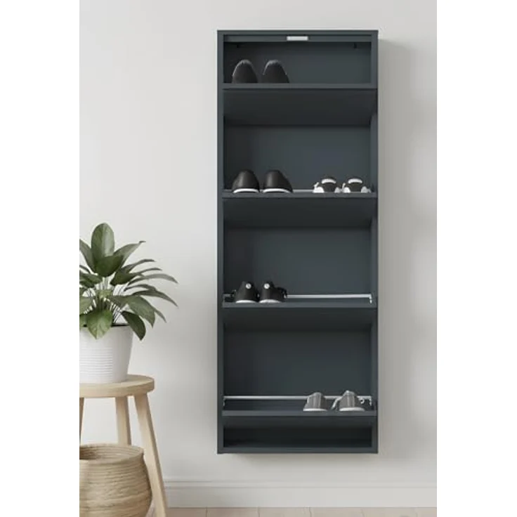 ebuy24 Pisa Schuhkipper, Metall grau, 8 Klappen, 100x140x16 cm, Garderobe, Schuhaufbewahrung – Bild 5