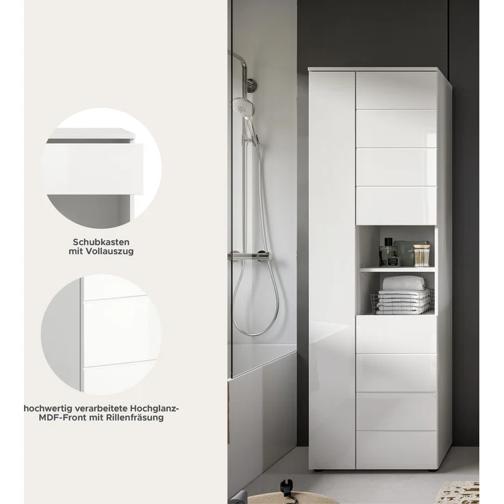 Hochschrank (B/H/T: 60x190x34 cm) in weiß hochglanz tiefzieh – Bild 8