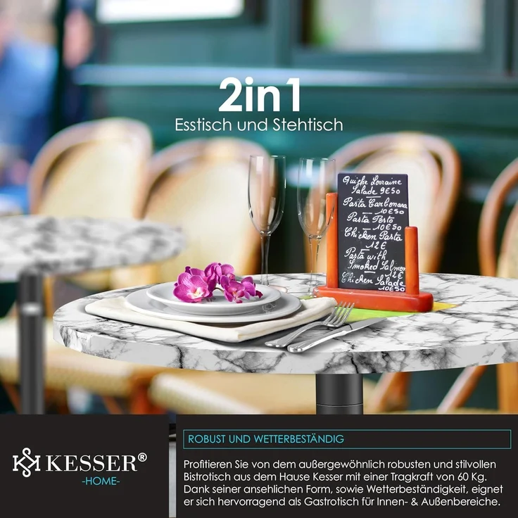 KESSER® 2in1 Stehtisch klappbar Bistrotisch 2er Set | Aluminium Edelstahlplatte | höhenverstellbar 70cm / 115cm | Partytisch Tisch Ø 80cm | In- & Outdoor Empfangstisch | Klapptisch mit Cover Marmor – Bild 8