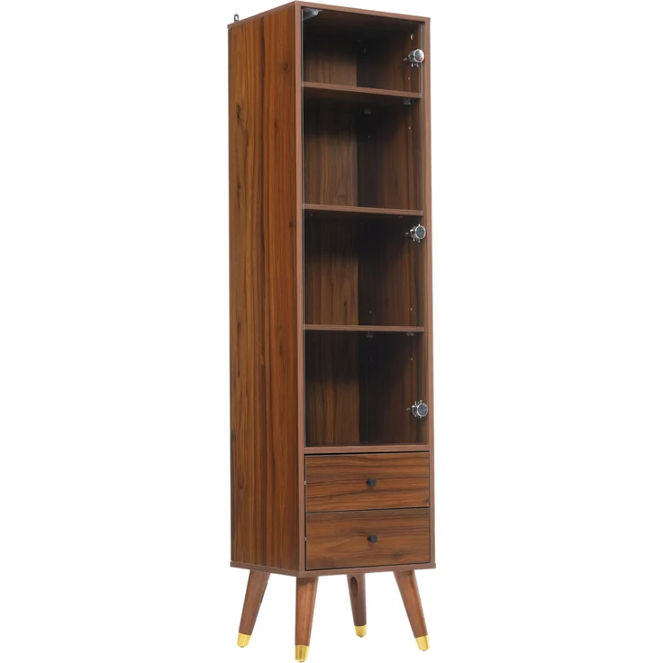 Vitrinenschrank aus MDF in Nussbaumoptik mit Glastür und 2 Schubladen,H 160 x T 39.8 x B 35 cm – Bild 6