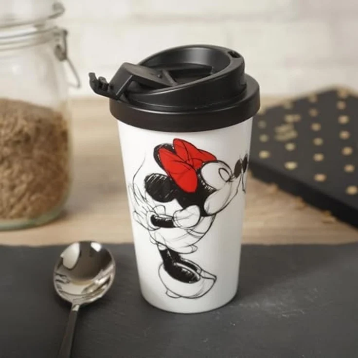 Geda Labels GmbH Coffee-to-go-Becher Mickey Kiss Sketch, 1-tlg, PP, Weiß, 400 ml, doppelwandig, auslaufsicher – Bild 5