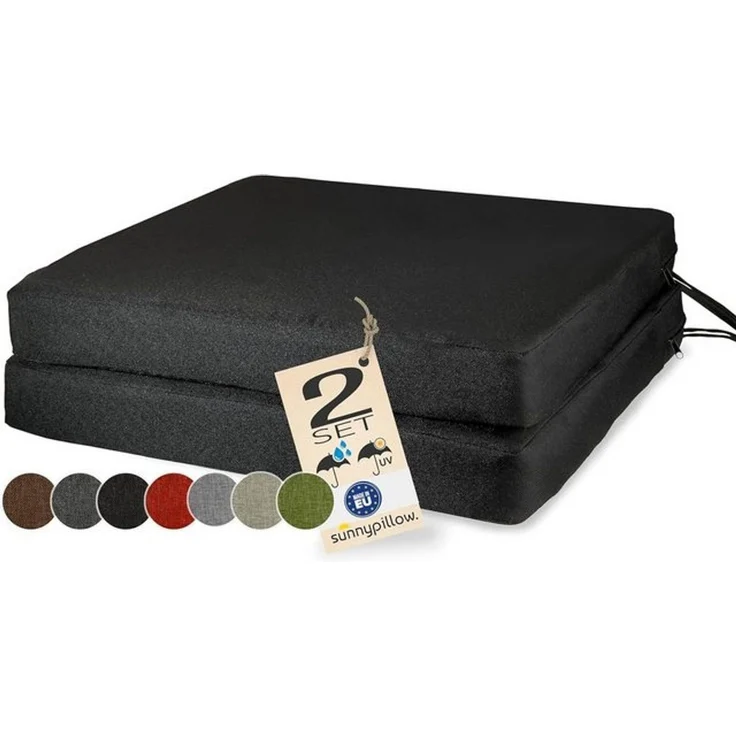 sunnypillow Stuhlkissen 2er Set Stuhlkissen mit Bändern "HAVANA" viele Farben zur Auswahl, Schwarz – Bild 4