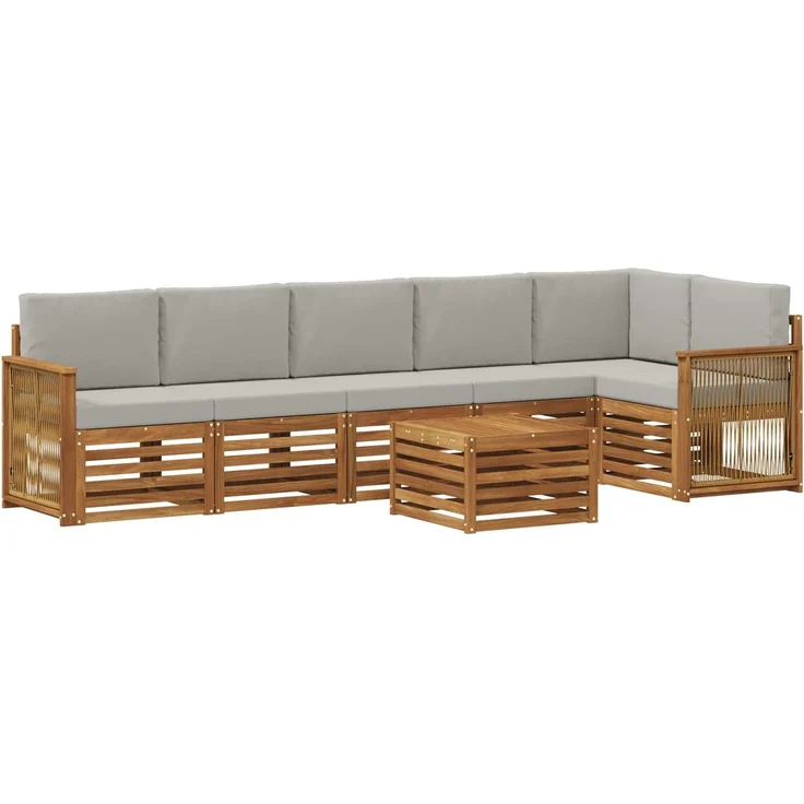 vidaXL Outdoor-Sofagarnitur 7 stk. 6-Sitzer Natur und Hellgrau 3384447 – Bild 2