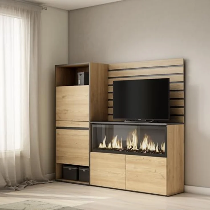 Skraut Home | Sideboard, Kommode | Aufbewahrungsschrank | 167x145x35 cm | Für Schlafzimmer, Zimmer | Elektrokamin XXL | Schuhschrank | Moderner Stil | Eiche – Bild 2