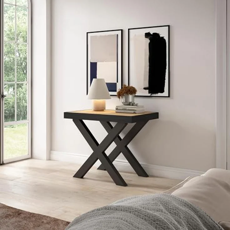 Skraut Home | Ausziehbarertisch | Multifunktionaler ausziehbarer | 140 | Für 6 Gäste | Massivholz Beine | Moderner Stil | Eiche Schwarz – Bild 4