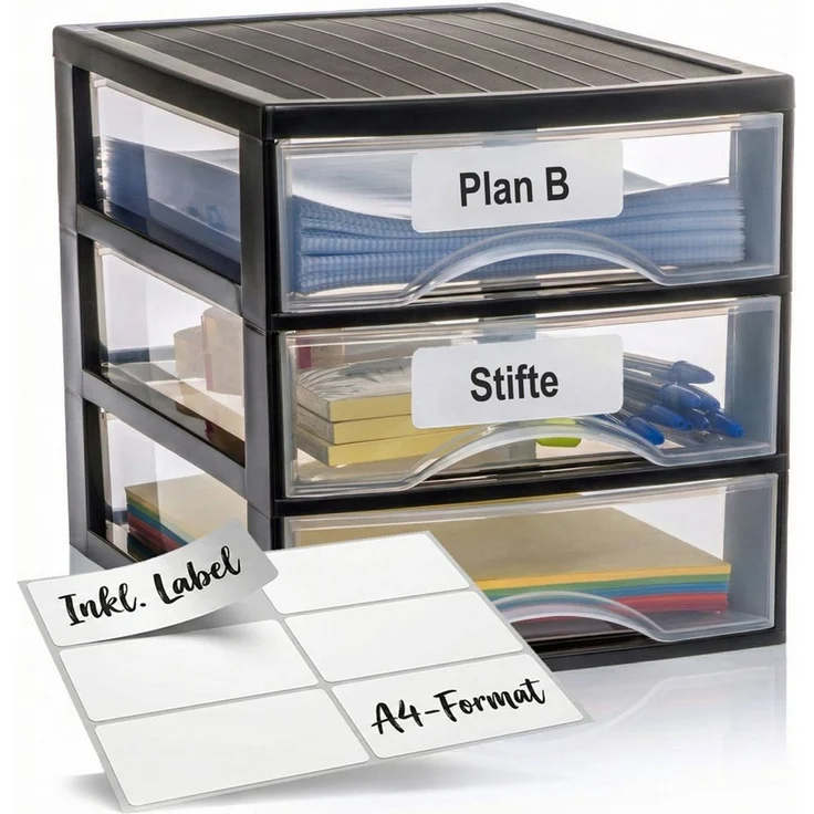 Hausfelder Schubladenbox Schubladenschrank A4 mit 3 Schubladen inkl. Aufkleber, (1-St, A4 mit 3 Schubladen + Aufkleber) – Bild 5