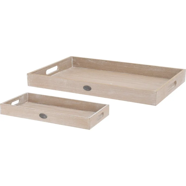 Koopman Dekotablett Beige (2 St), 2tlg, Obsttablett, Serviertablett, Frühstückstablett, Dekoration