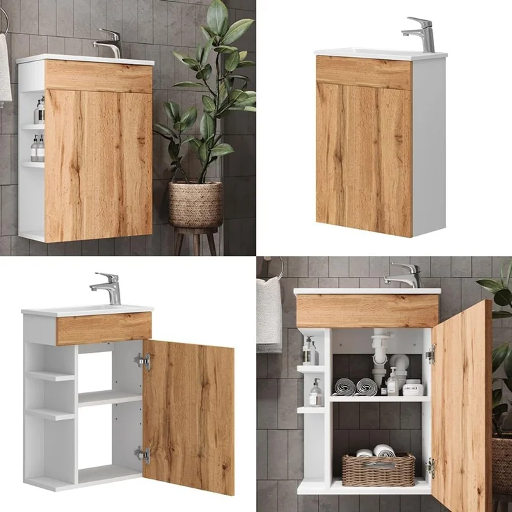Waschbeckenunterschrank Amadeo Goldkraft Eiche 2-teilig Vicco – Bild 8