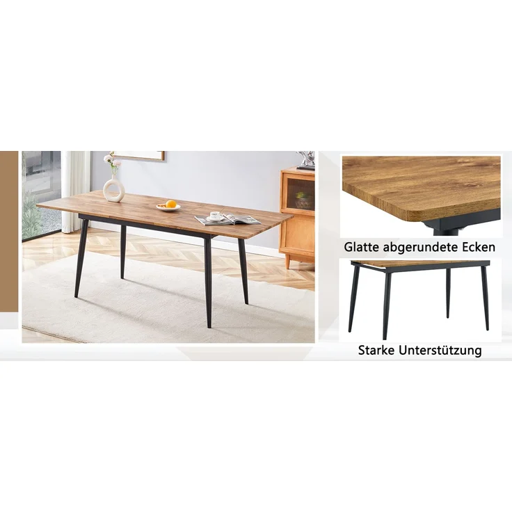 EINHOM Rechteckiger Esstisch 190.5 cm/150 cm, Holzoptik, Metallbeine, Küchentisch für 6–8 Personen, Modern Industrial, 150 × 80 × 76.2 cm – Bild 7