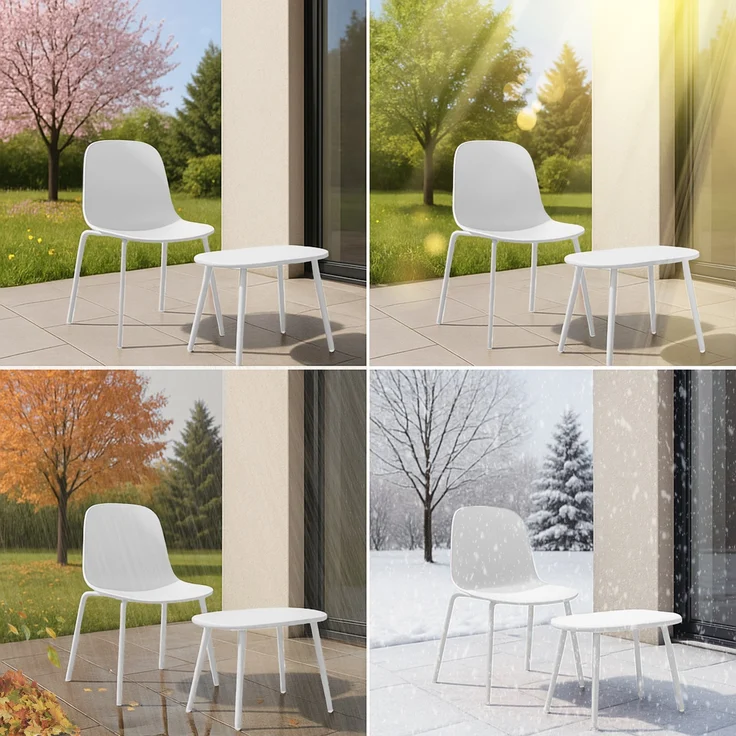 CLP 2er Sitzgruppe Veldin Set 1 Tisch 2 Stapelstühle wetterfest UV-beständig,weiß – Bild 5