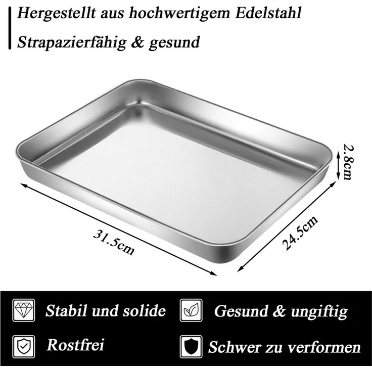 TUWENA Backform Backblech, Edelstahl Ofenblech Kuchenblech, Tortenplatte Rechteckig
