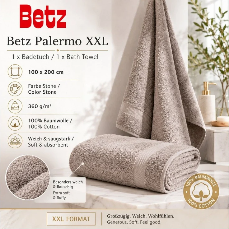 Betz Badetuch Palermo groß XXL Größe 100 x 200 cm Saunatuch, 100% Baumwolle (1 Stück, 1-St) – Bild 3