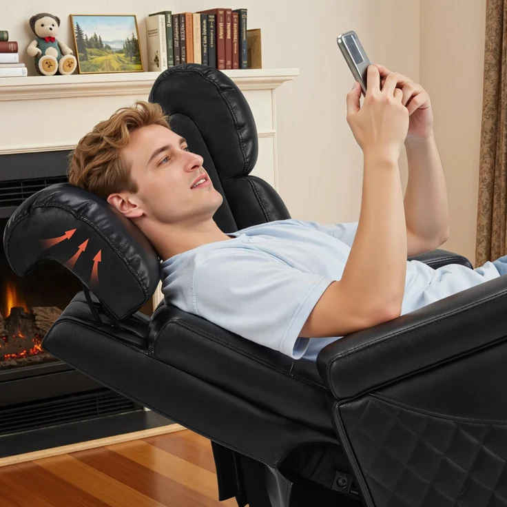 M MCombo 3 Sitzer Fernsehsessel Elektrisch Verstellbar, Zero-Gravity-Kinosessel mit LED, Verstellbare Kopfstütze, 3 Sitzer Sofa mit Schlaffunktion, 7705 (Schwarz) – Bild 7