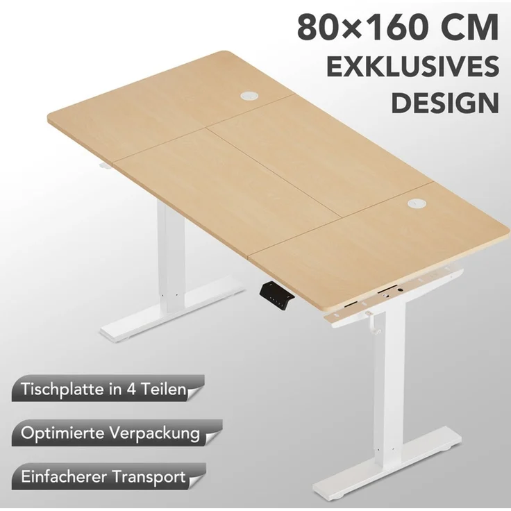 HOMAVO höhenverstellbarer Schreibtisch 80×160 cm, mit Memory- und Anti-Kollisionsfunktion, Höhe 70–117 cm, Natur – Bild 3