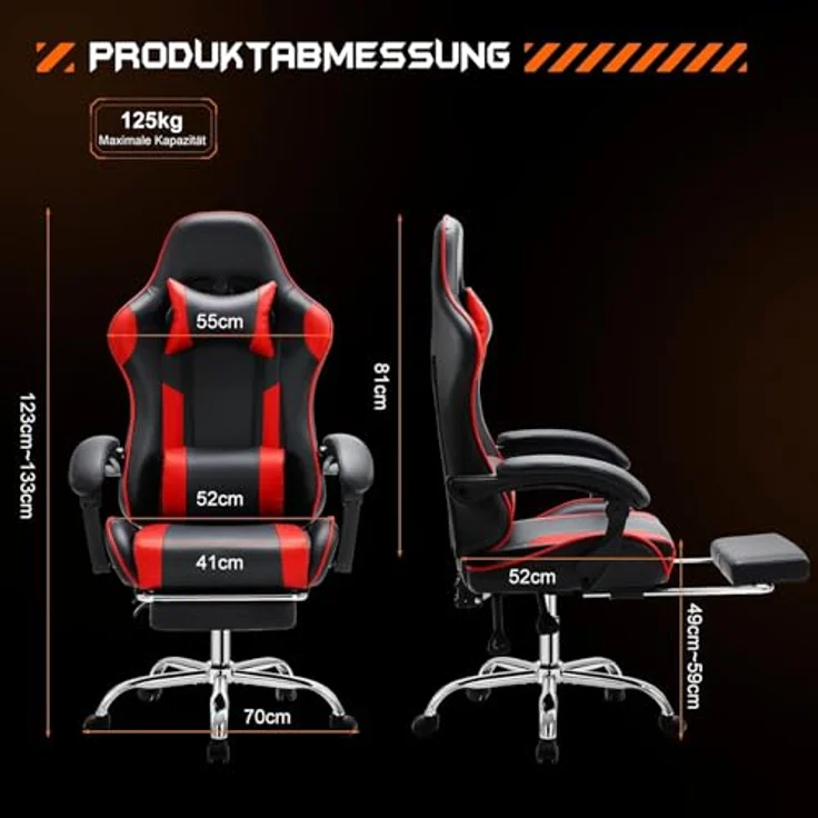 DUMOS Gaming Stuhl Ergonomischer Gaming Stuhl mit Fußstütze Atmungsaktiver PC Stuhl mit verstellbare Lendenkissen Kopfkissen und Armlehnen 150 kg Belastbarkeit Drehsessel – Bild 4