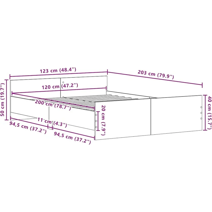 vidaXL Bettgestell ohne Matratze Schwarz Eichen-Optik 120x200 cm 3329318 – Bild 11