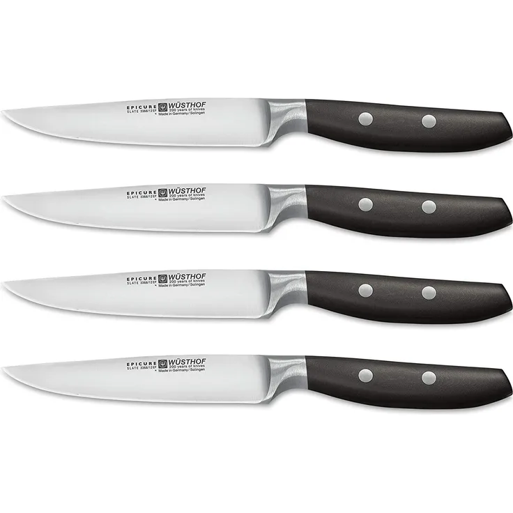 Wüsthof Steakmesser Set, Epicure Slate 1071160401, 4-teilig, 12 cm Klingenlänge, geschmiedet, rostfrei, ergonomischer Griff, scharfe Fleischmesser