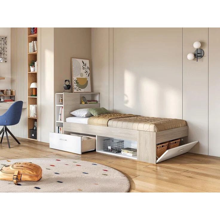 Vente-unique - LEANDRE Bett Holz, Platte BeigeWeiß - B 99,5 cm x H 95 cm x L 218,5 cm – Bild 2