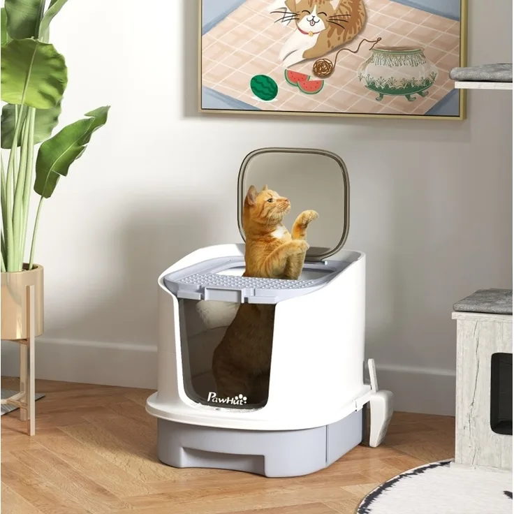 Katzentoilette aus Kunststoff mit Deckel und Schublade, 40,5x52,5x42,5 cm, Grau