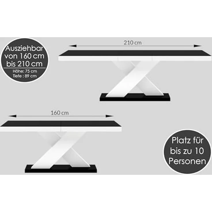designimpex Esstisch Design Tisch HE-888 Weiß Hochglanz ausziehbar 160 bis 210 cm – Bild 3