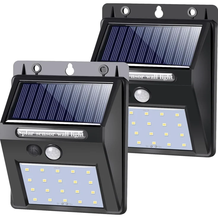 Salcar LED Solarleuchte Solarlampen für Außen mit Bewegungsmelder 3 Modi Wasserdicht, Wasserdichte Solar Aussenleuchte, Wandleuchte für Garte - 2 Stück