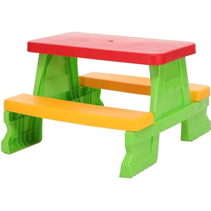 Dohany Kinder-Sitzgruppe, Wetterfeste Picknick Sitzgarnitur für 4 Kinder, grün, abgerundete Kanten, Outdoor Bank Tisch Kombi