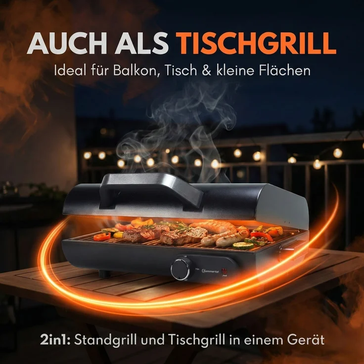 Sommertal BBQ928 2in1 Elektrogrill mit Deckel | Tischgrill & Standgrill elektrisch | Antihaft-Grillplatte + Grillrost | 2180W – Bild 8