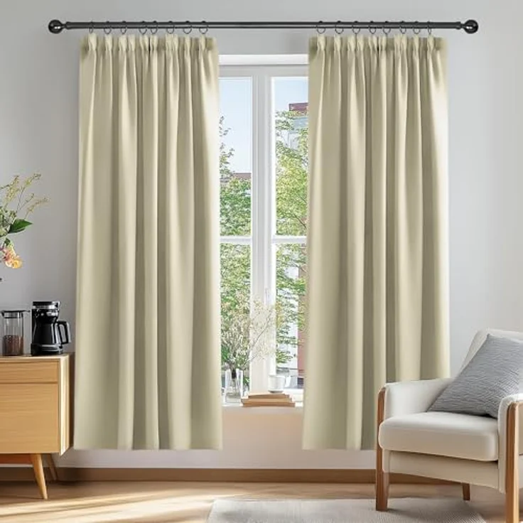 Deconovo Gardinen Vorhang Blickdicht Verdunklungsvorhänge für Schiene Beige | 2er Set, H 183 x B 168 cm, Thermogardine, für Wohnzimmer, Curtains for Bedroom, für gegen Hitze, Gardinen mit Kräuselband – Bild 1