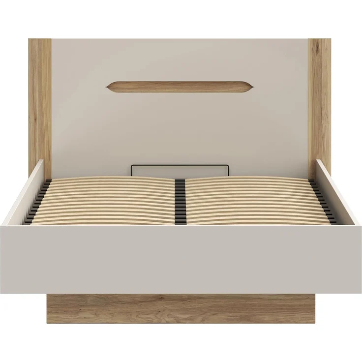 Forte EDWAL Bett Liegefläche 140 cm, modernes Bettgestell mit Stauraum unter dem Lattenrost, Holzwerkstoff, Kaschmir |Beige Holzdekor, 156,2 cm breit x 105,7 cm hoch x 206,6 cm tief – Bild 5