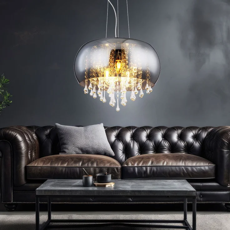 Hängeleuchte, rauchfarben, Glaskristalle, Chrom, 44 cm – Bild 7