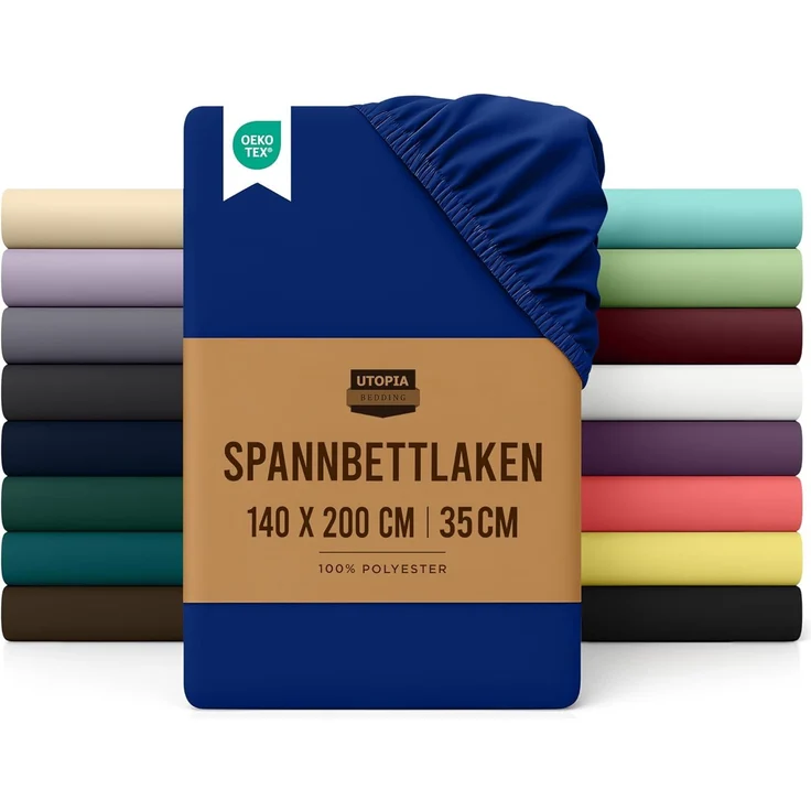 Utopia Bedding - Spannbettlaken 140x200 cm - Royal Blau - Gebürstete Polyester-Mikrofaser Spannbetttuch - 35 cm Tiefe Tasche – Bild 1