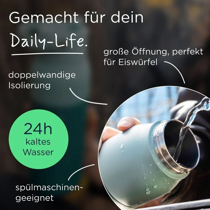 BRITA Trinkflasche BRITA LARQ Essential Trinkflasche (680ml) weiß mit Strohhalm, Edelstahl Wasserflasche mit doppelwandiger Isolierung - hält 24h kalt – Bild 3