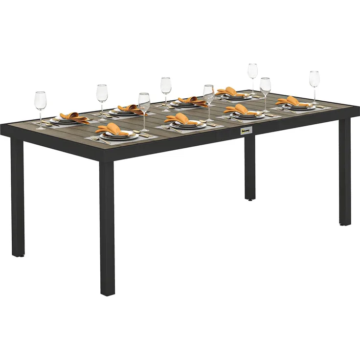 Rechteckiger Gartentisch für 8 Personen aus Aluminium, Esstisch für den Außenbereich mit PE-Lattenplatte