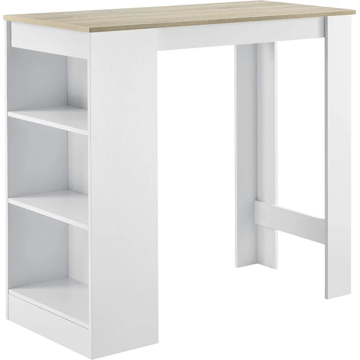 Bartisch Kouvola mit 3 Fächern 110x50x103 cm Weiß/Eiche-Optik [en. casa] – Bild 1