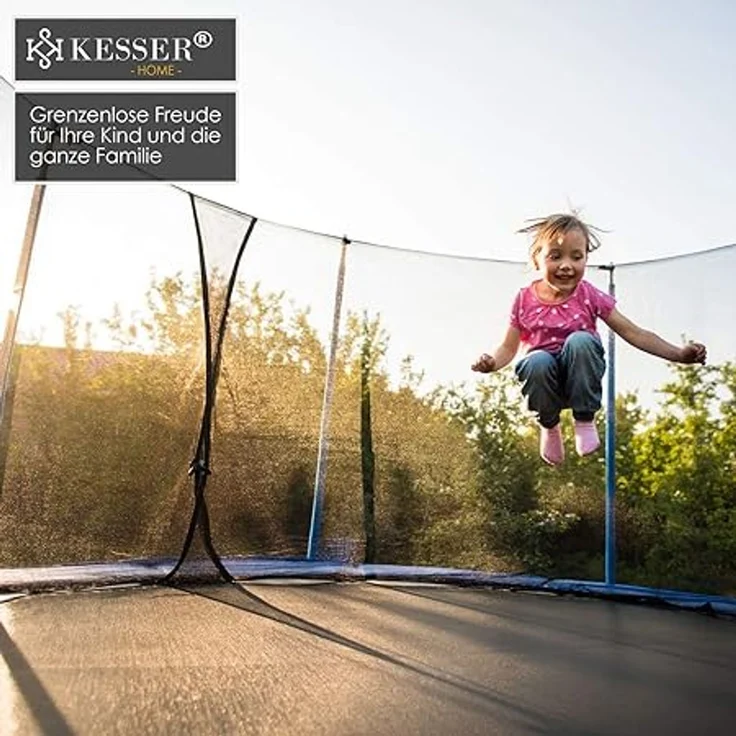 KESSER® - Trampolin | TÜV SÜD GS Zertifiziert | Komplettset mit Sicherheitsnetz, Leiter, Randabdeckung & Zubehör | Kindertrampolin Gartentrampolin Belastbarkeit 150 kg Blau, 244 cm – Bild 5