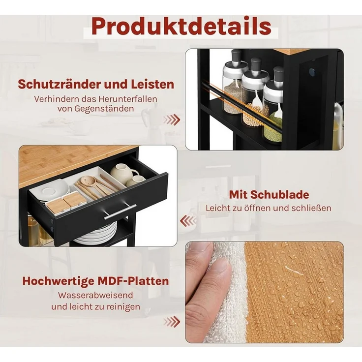 Woltu Küchenwagen, (1 St), mit Arbeitsplatte Rollen Schublade offenen Ablagen – Bild 4