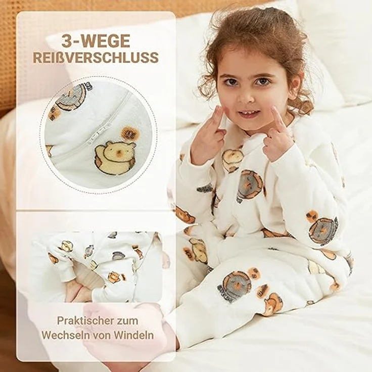 XQ&XG Baby Schlafsack mit Füßen 2.0 Tog,Babyschlafsack mit langen Ärmeln,Schlafsack Kinder mit Beinen für mädchen und Junge,Weiß Bär,100 – Bild 5
