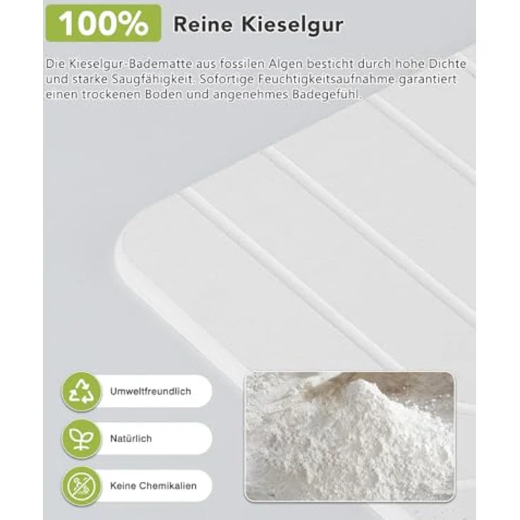 Ribelli Kieselgur Badematte rutschfest 60x39 cm, Duschvorleger Badvorleger Schnelltrocknend, 100% Natürlich Stein Bodenmatte, Bad Matte Super Saugfähig Badezimmermatte – Bild 5