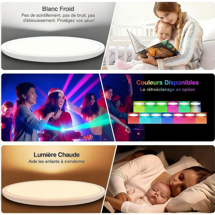 Ophy LED Deckenleuchte 24W LED Badezimmer-Deckenleuchte – RGB Farbwechsel, dimmbar 3000-6500K, 3200 lm, Fernbedienung (Deckenbeleuchtung) – Bild 2
